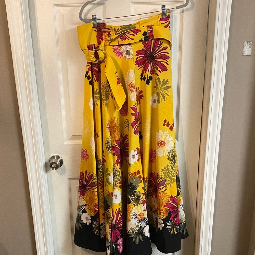 Floral Yellow Skirt with Belt